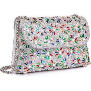 🆕Women's White Crossbody Purses Crystal Bag Clutch Purse with Chain Handbags